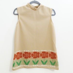 VINTAGE MOCK NECK FLORAL SLEEVELESS BLOUSE